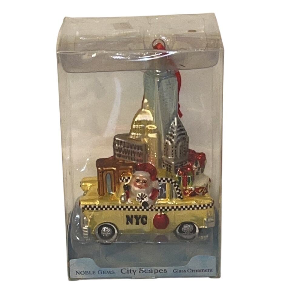 Kurt Adler NYC Santa in Taxi Glass Ornament 5"  Noble Gems Cityscapes collection